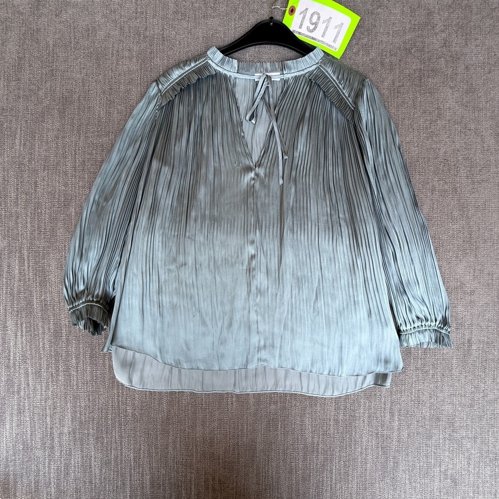 Reiss Everley Blouse Top Womens 2 Light Blue Pleated Long Sleeve Boho Tie Neck